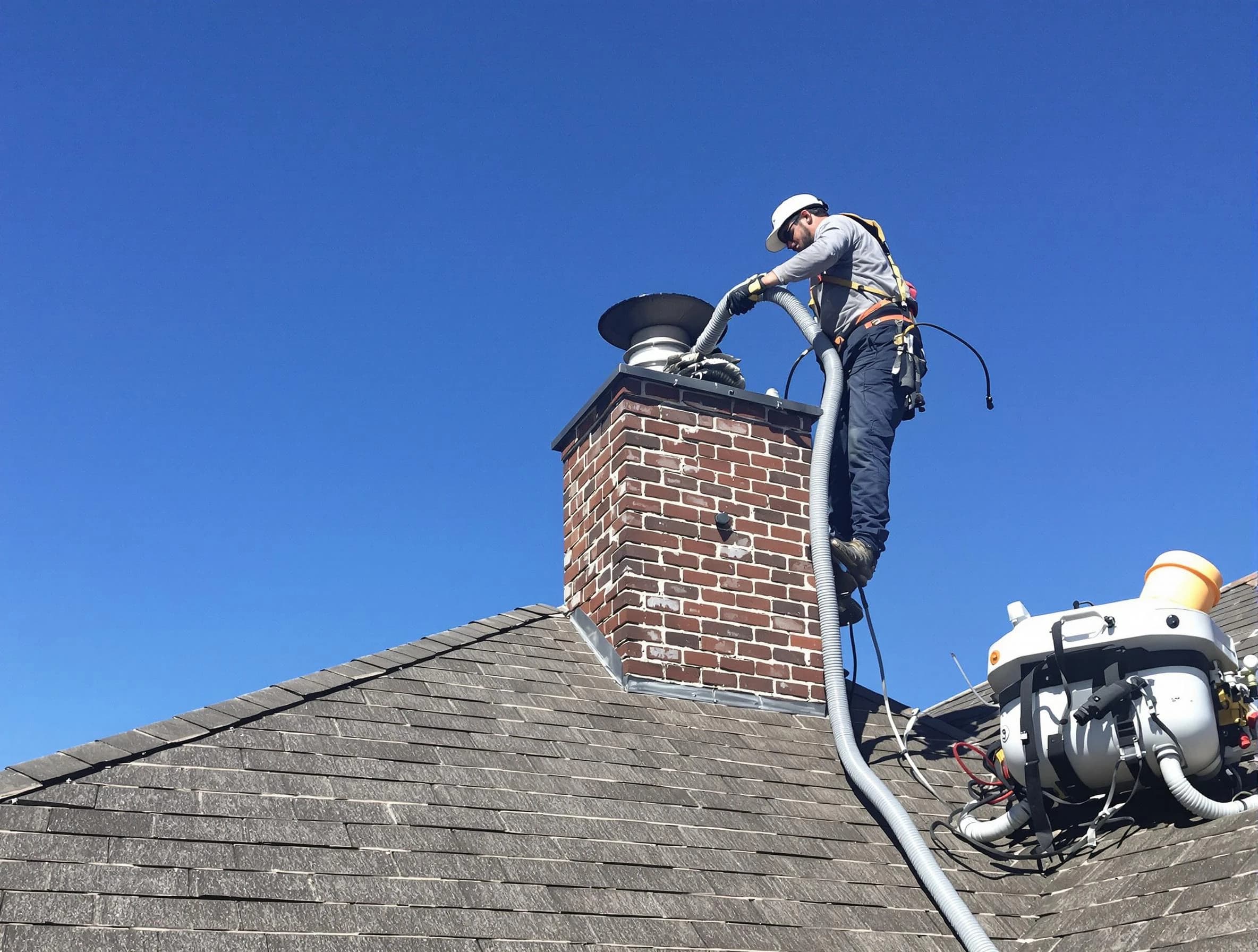 Dedicated Mount Pleasant Chimney Sweep team member cleaning a chimney in Mount Pleasant, TN