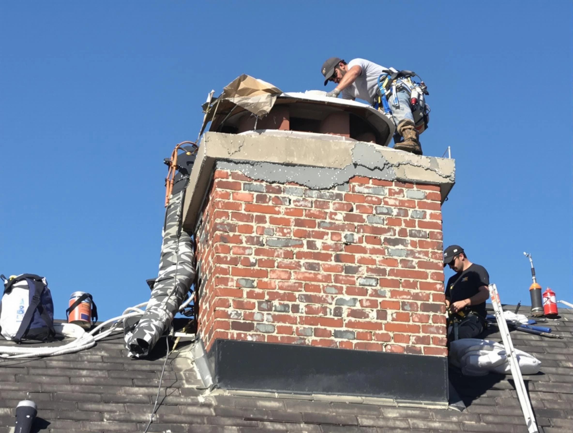 Mount Pleasant Chimney Sweep installing a custom chimney crown in Mount Pleasant, TN