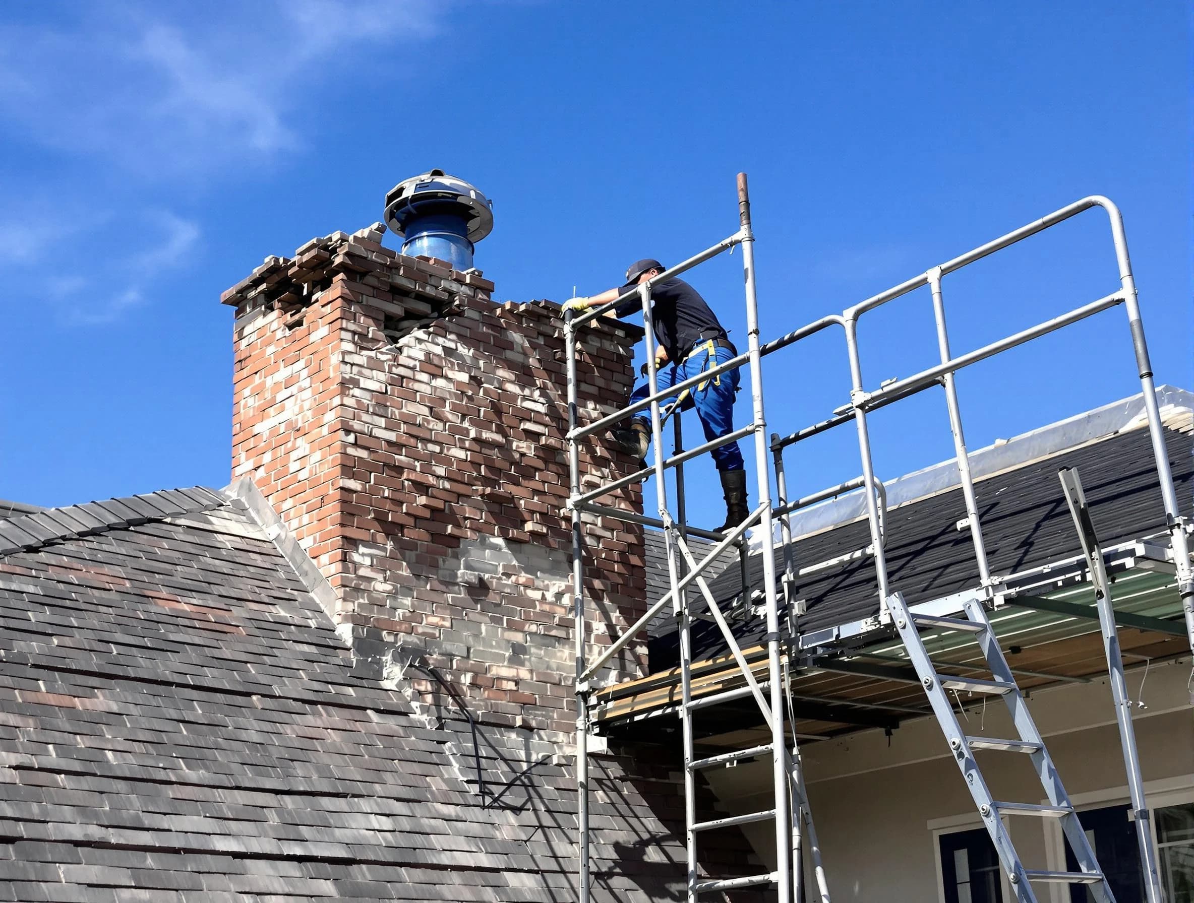 Rebuilding a chimney structure by Mount Pleasant Chimney Sweep in Mount Pleasant, TN