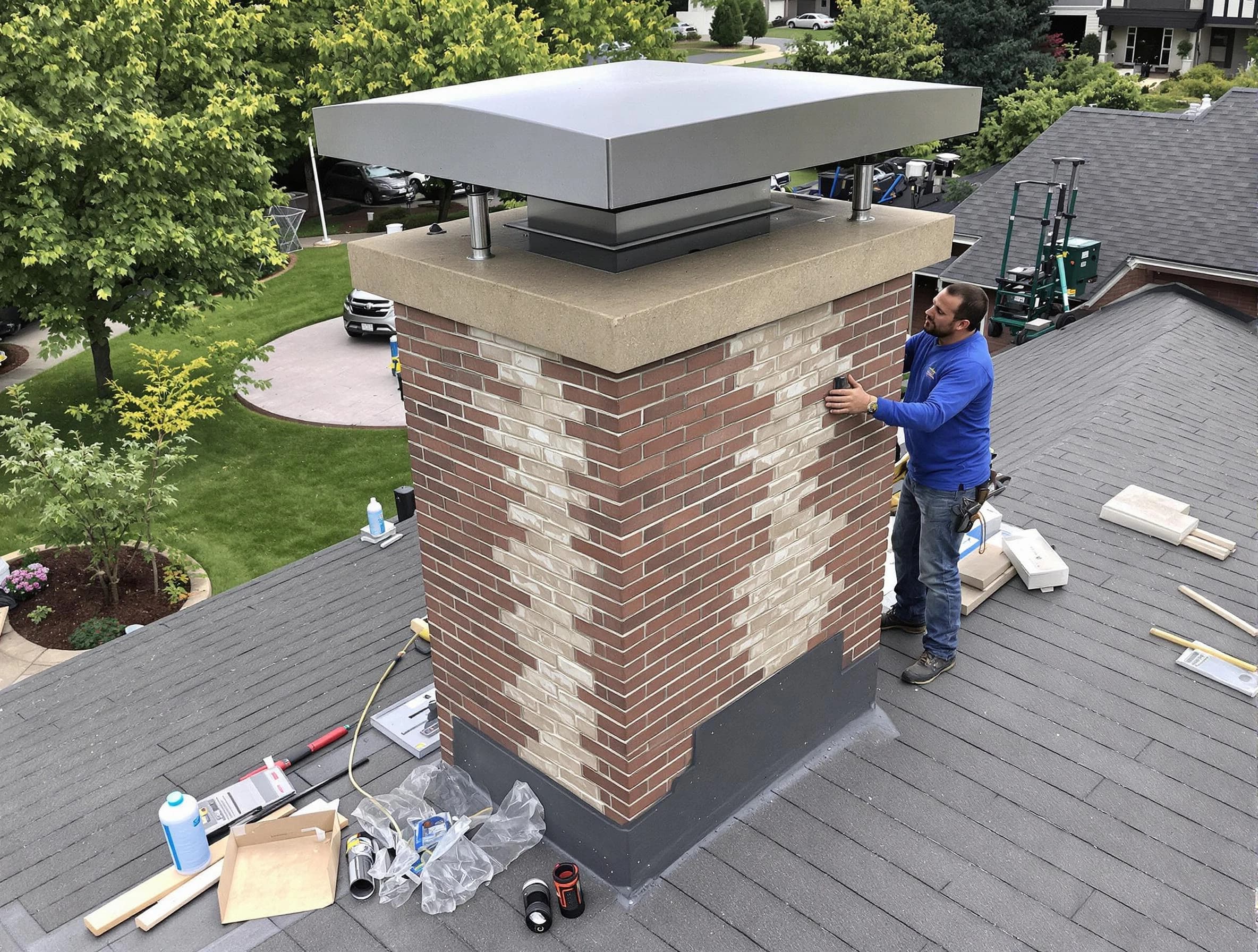 Mount Pleasant Chimney Sweep team working on a custom chimney remodel in Mount Pleasant, TN