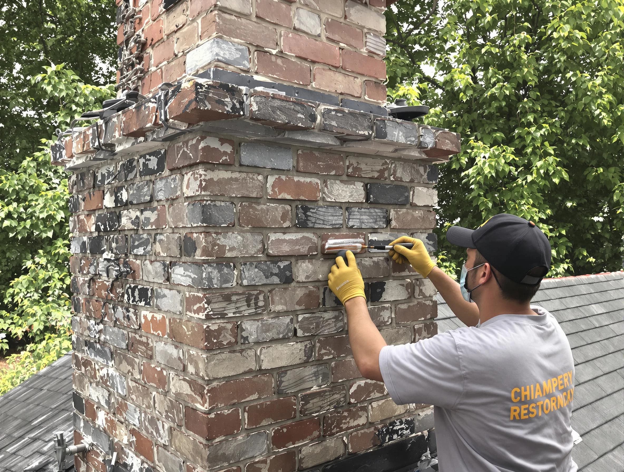 In-progress chimney restoration by Mount Pleasant Chimney Sweep in Mount Pleasant, TN