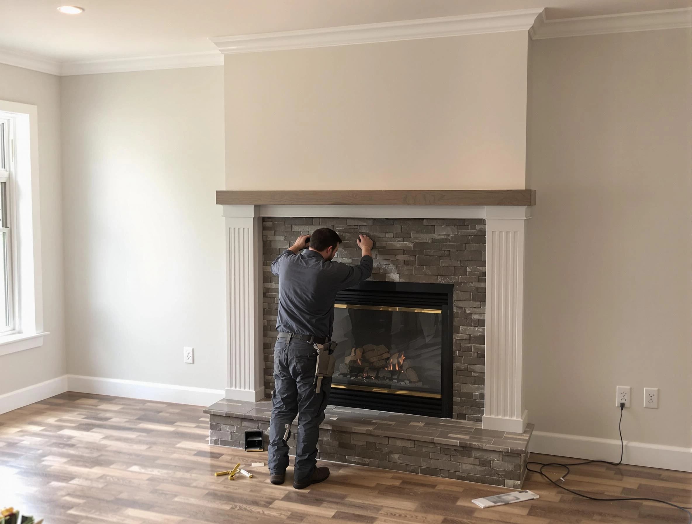 Mount Pleasant Chimney Sweep finishing a custom fireplace install in Mount Pleasant, TN