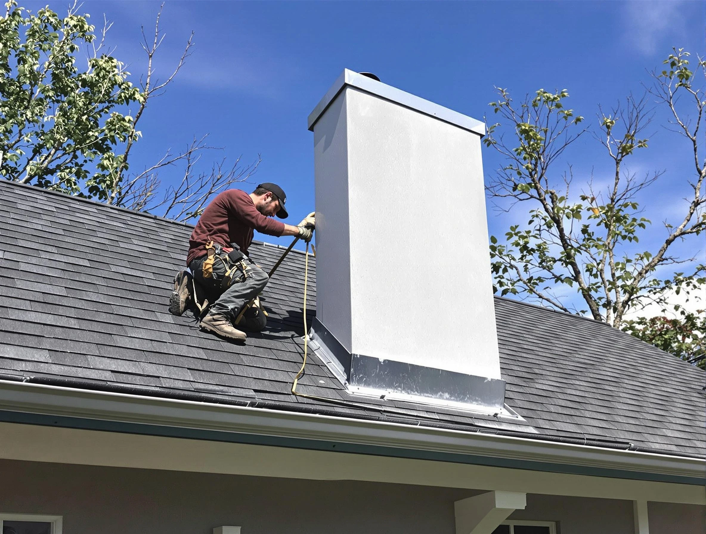 Mount Pleasant Chimney Sweep team member finishing chimney construction in Mount Pleasant, TN