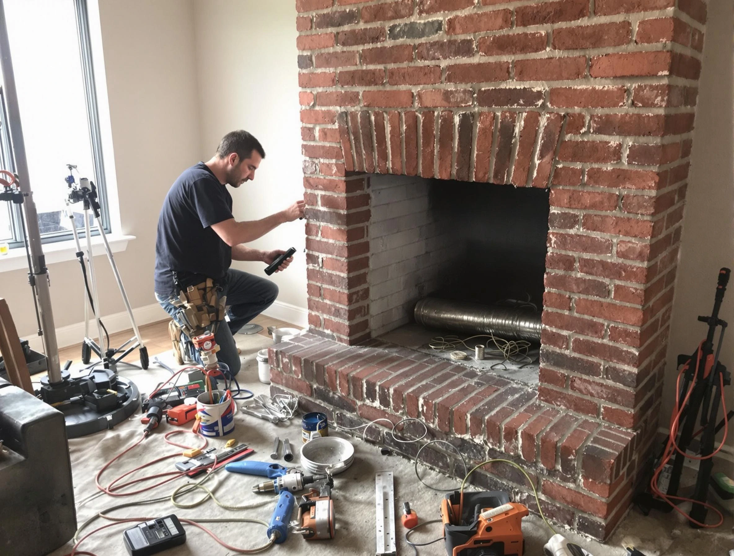 Mount Pleasant Chimney Sweep specialist finalizing chimney liner service in Mount Pleasant, TN